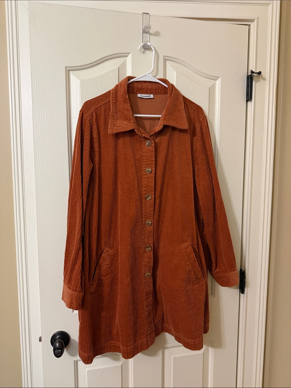 Serengeti Corduroy Trench Coat in Rust Orange